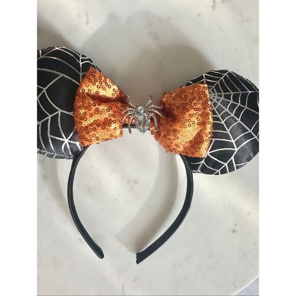 Disney’s Minnie mouse spiderweb and sequin orange bow ears main image 5